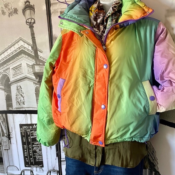 NWT URBAN OUTFITTERS - BDG | Trendy Rainbow Tie-Die Look Jacket Coat Sz XS - Picture 8 of 14